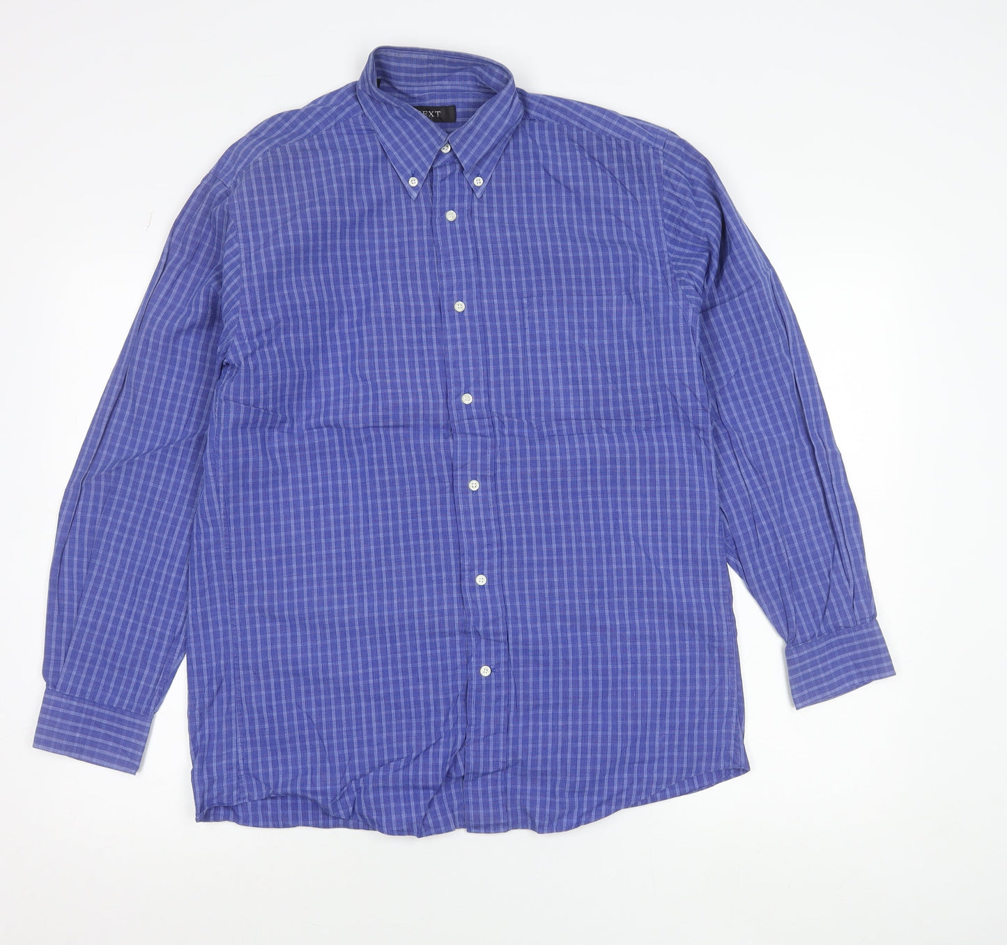 Next Womens Blue Checked Button-Up Cotton Shirt Size 10