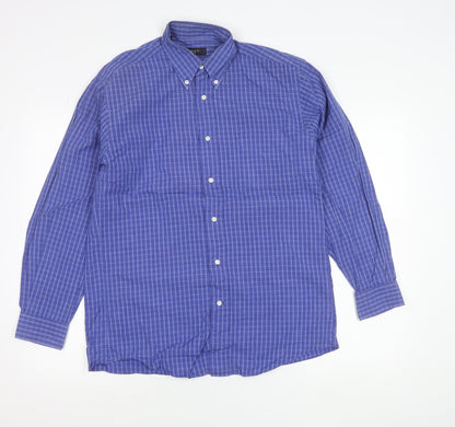 Next Womens Blue Checked Button-Up Cotton Shirt Size 10