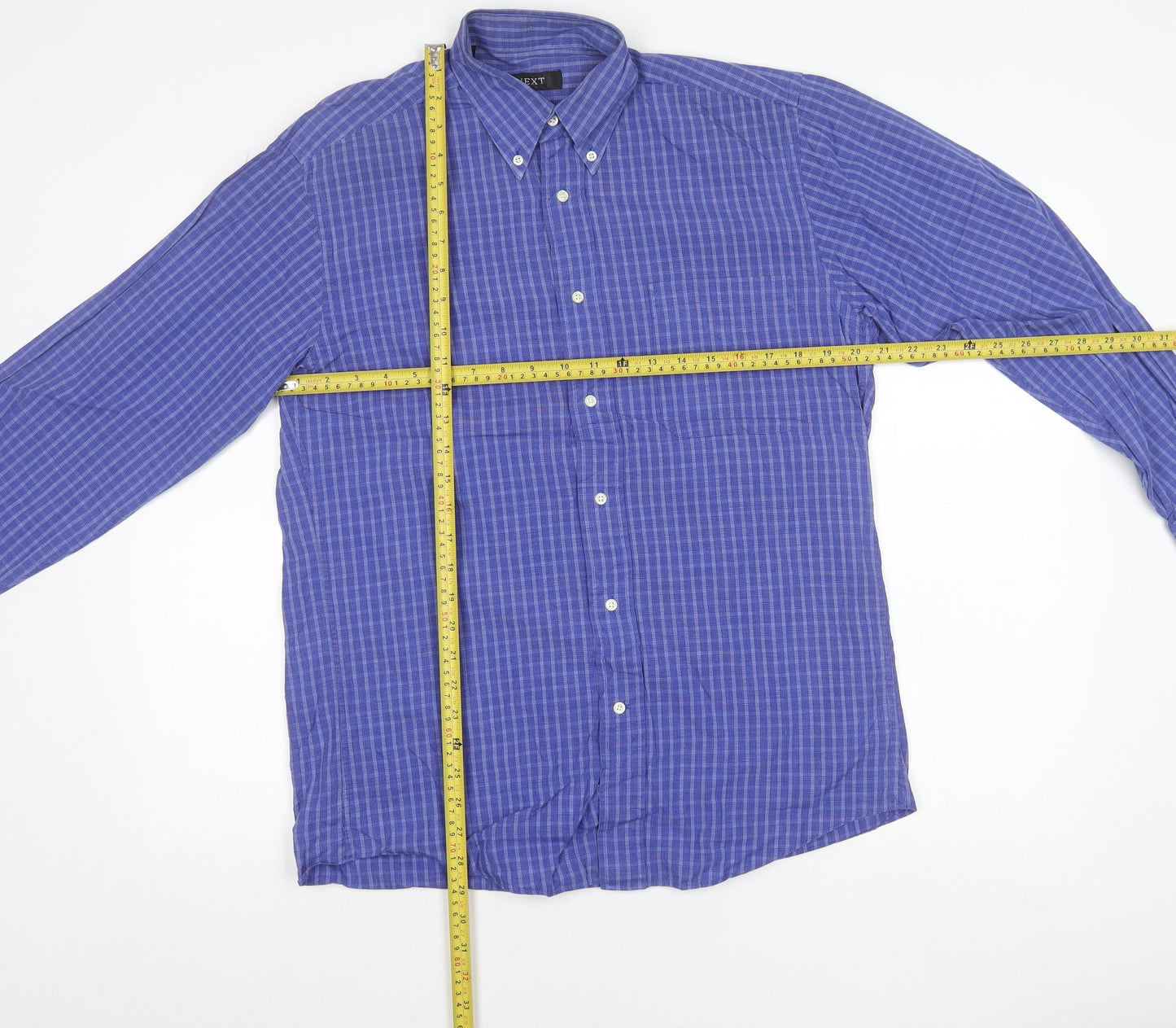 Next Womens Blue Checked Button-Up Cotton Shirt Size 10