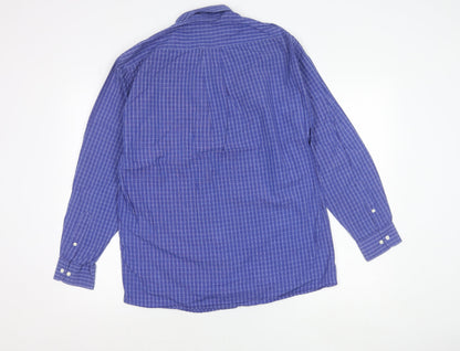 Next Womens Blue Checked Button-Up Cotton Shirt Size 10