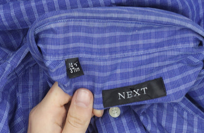 Next Womens Blue Checked Button-Up Cotton Shirt Size 10