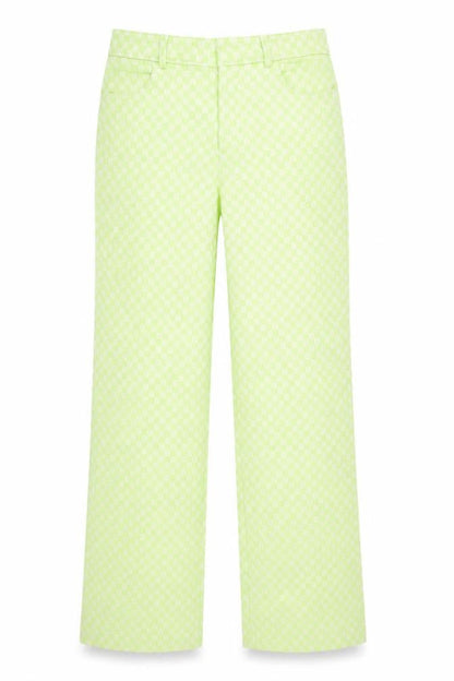 Zara Women Green Check Straight Leg Cotton Blend Trousers Size S