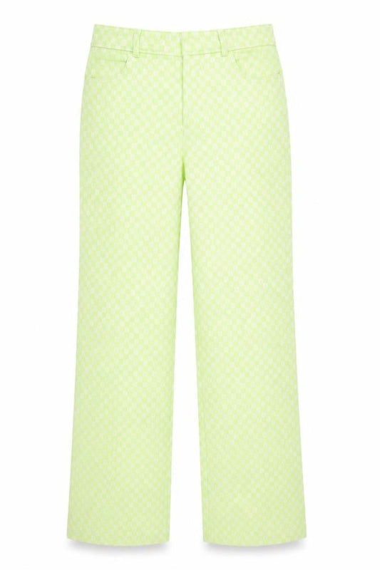 Zara Women Green Check Straight Leg Cotton Blend Trousers Size S