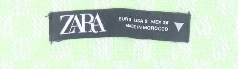 Zara Women Green Check Straight Leg Cotton Blend Trousers Size S