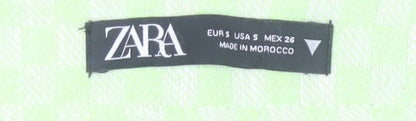 Zara Women Green Check Straight Leg Cotton Blend Trousers Size S