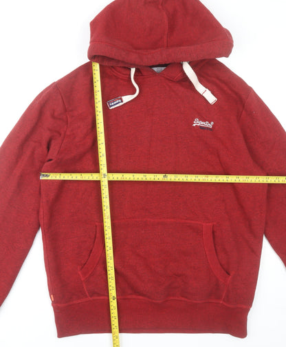 Superdry Mens Red Pullover Hoodie XL Fleece Logo Pocket Casual