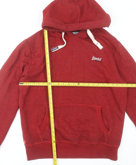 Superdry Mens Red Pullover Hoodie XL Fleece Logo Pocket Casual