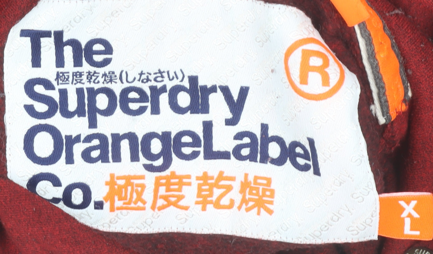 Superdry Mens Red Pullover Hoodie XL Fleece Logo Pocket Casual