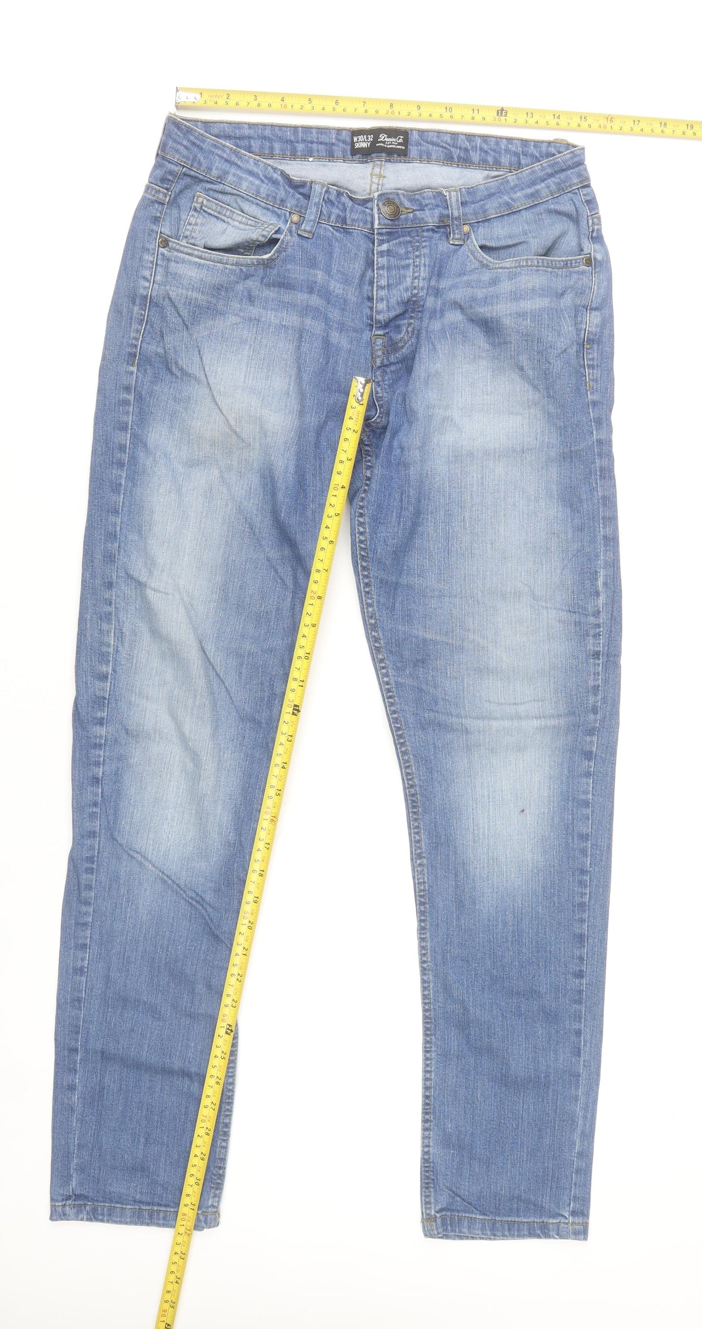 Denim Co. Men Blue Skinny Jeans W30 L32 Cotton Stretch