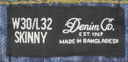 Denim Co. Men Blue Skinny Jeans W30 L32 Cotton Stretch
