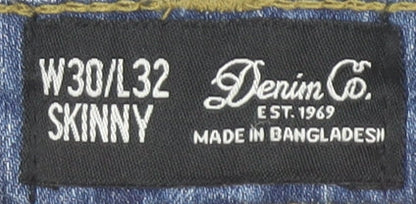 Denim Co. Men Blue Skinny Jeans W30 L32 Cotton Stretch