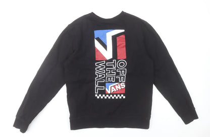 Vans Women's Black Small Sweatshirt Crew Neck Cotton Logo Print