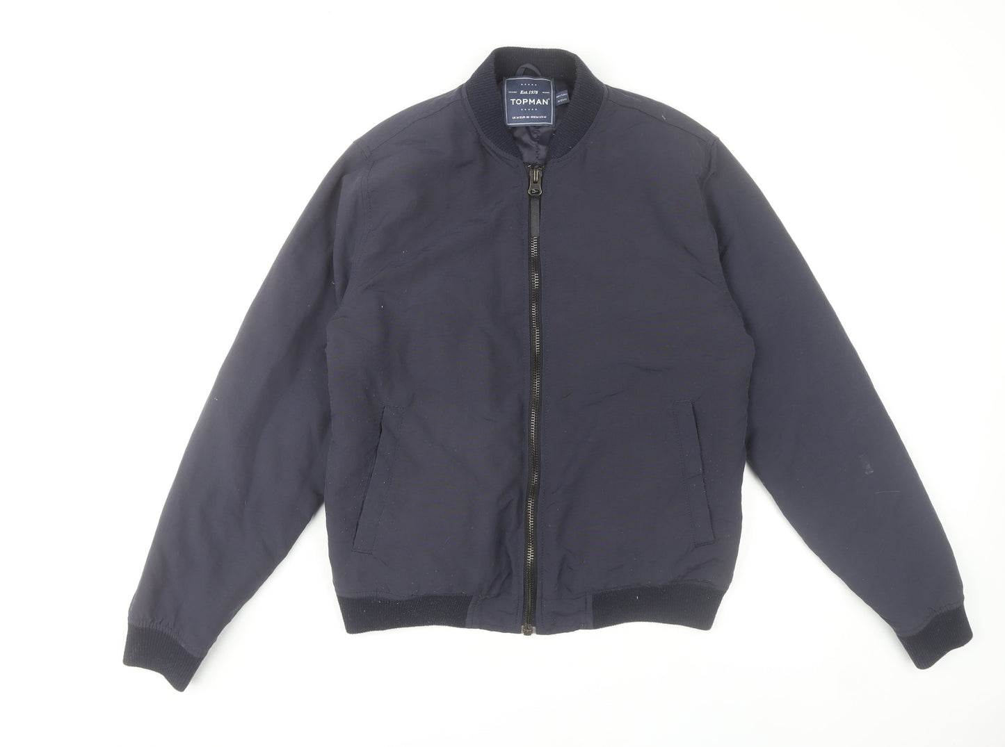 Topman Men’s Blue Bomber Jacket M 38-40" Regular Fit Polyester Lined