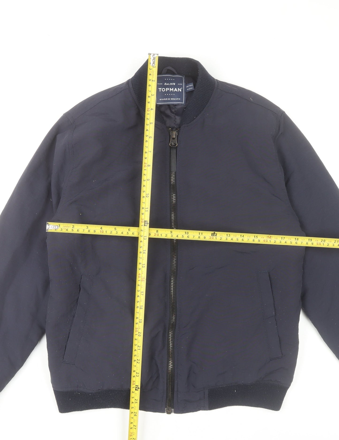 Topman Men’s Blue Bomber Jacket M 38-40" Regular Fit Polyester Lined