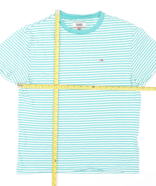 Tommy Jeans Men’s Blue Striped Cotton Crew Neck T-Shirt Size S