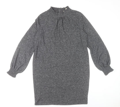 Oasis Women’s Grey Shift Dress Size S High Neck Long Sleeve