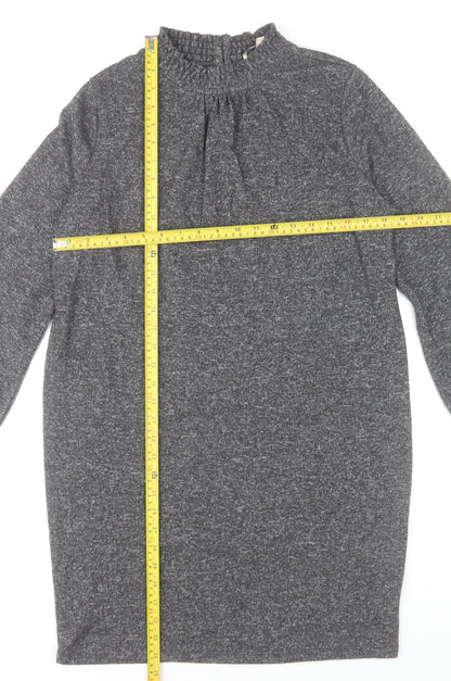 Oasis Women’s Grey Shift Dress Size S High Neck Long Sleeve