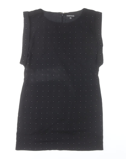 Warehouse Women’s Black Beaded Sheath Dress Size 8 Party Knee Length