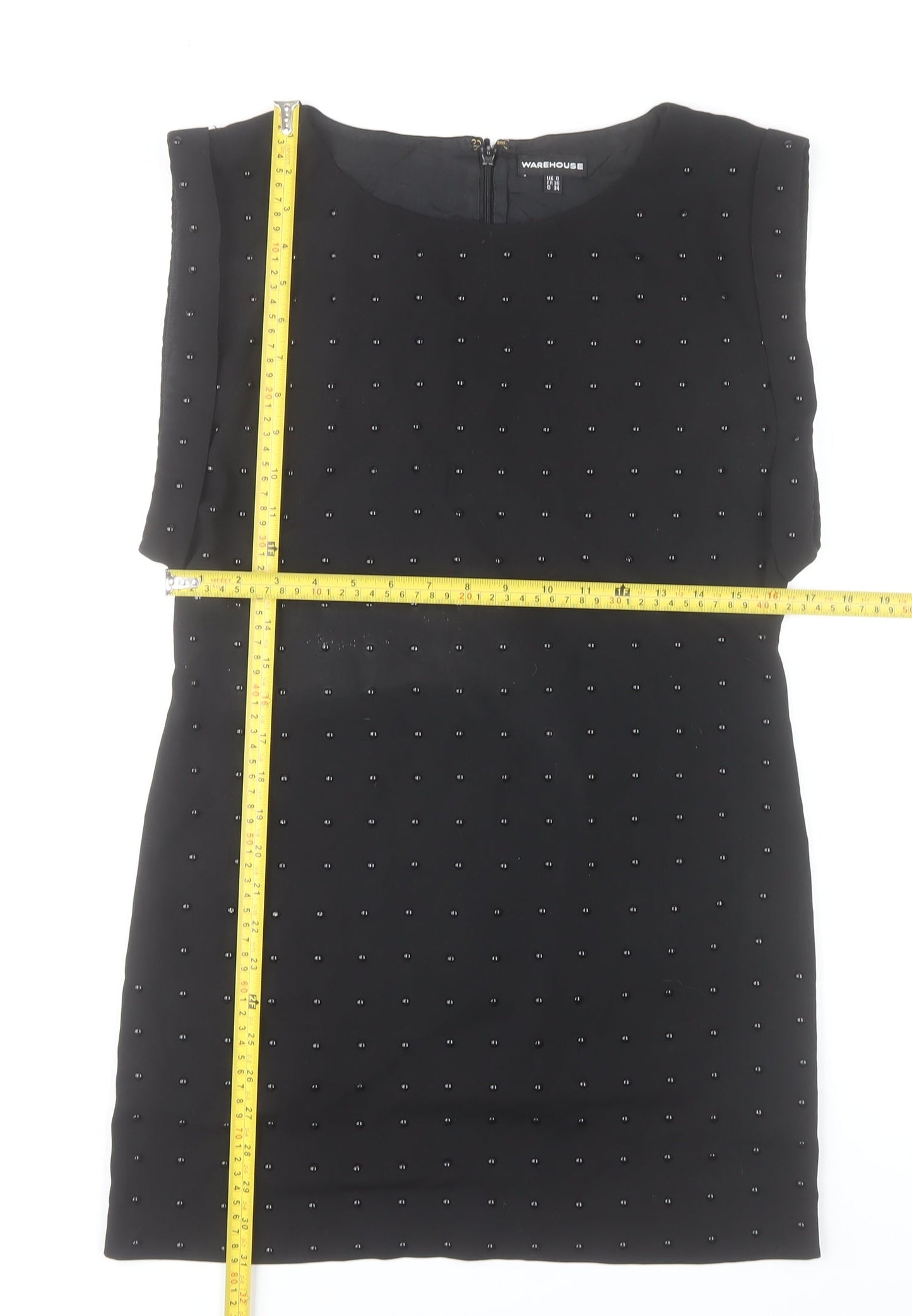 Warehouse Women’s Black Beaded Sheath Dress Size 8 Party Knee Length