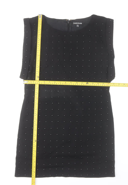 Warehouse Women’s Black Beaded Sheath Dress Size 8 Party Knee Length