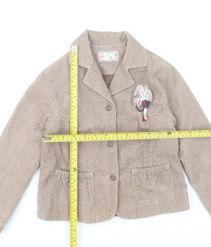 Mamas & Papas Girls Brown Herringbone Cotton Coat 6-7 Years Buttoned