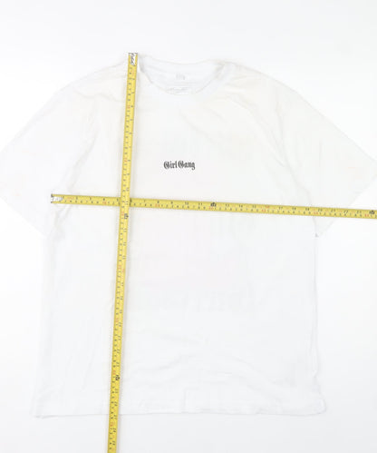 Miss Tee Women White Cotton Graphic Girl Gang T-Shirt Size M