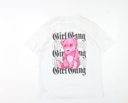 Miss Tee Women White Cotton Graphic Girl Gang T-Shirt Size M
