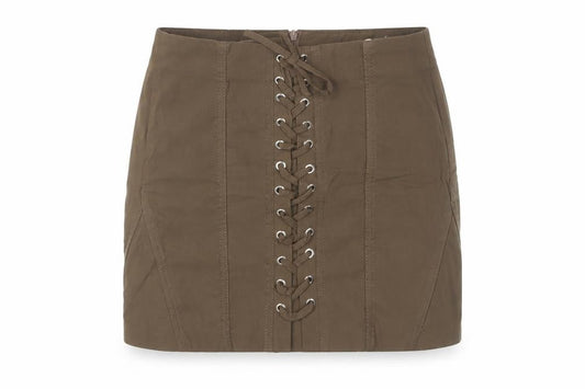 Bershka Women Brown Short Pencil Skirt S High Rise Lace Up