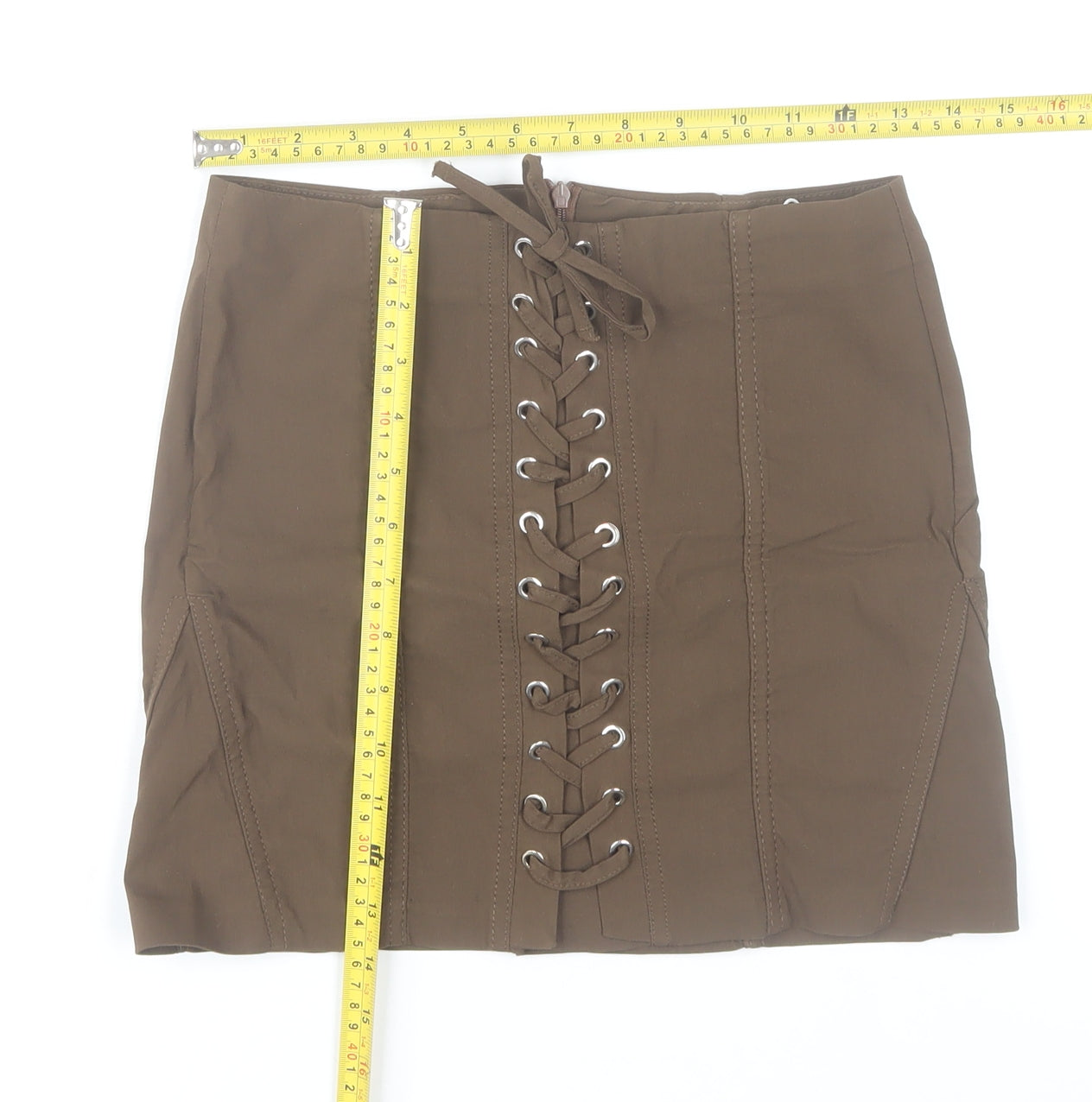 Bershka Women Brown Short Pencil Skirt S High Rise Lace Up