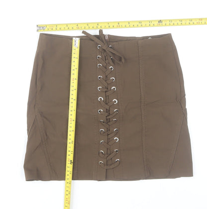 Bershka Women Brown Short Pencil Skirt S High Rise Lace Up