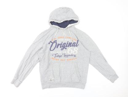 Tokyo Laundry Men’s Grey Pullover Hoodie Size S Graphic Print Casual