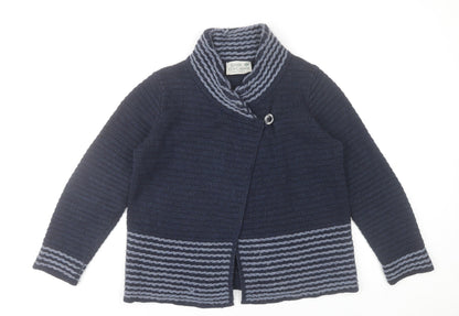 Roisin McCarthy Womens Blue Striped Cardigan M Wool Blend Knit