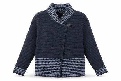 Roisin McCarthy Womens Blue Striped Cardigan M Wool Blend Knit