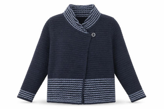 Roisin McCarthy Womens Blue Striped Cardigan M Wool Blend Knit