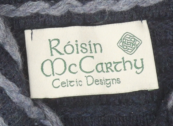 Roisin McCarthy Womens Blue Striped Cardigan M Wool Blend Knit