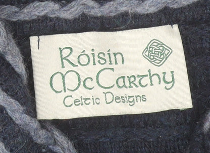 Roisin McCarthy Womens Blue Striped Cardigan M Wool Blend Knit