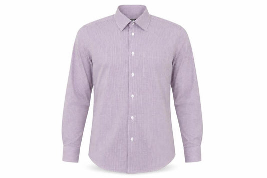 Front view of Dunnes Men’s Purple Check Long Sleeve Dress Shirt 15in Collar