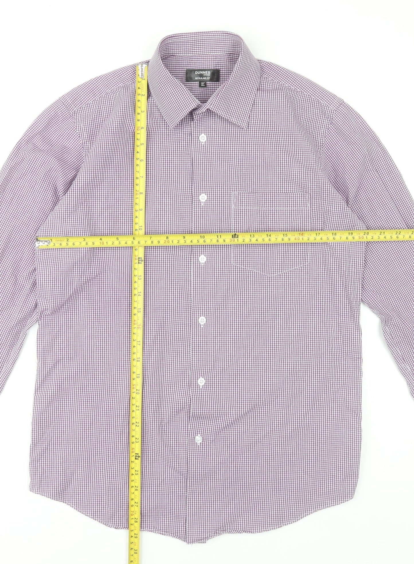 Dunnes Stores Men’s Purple Check Long Sleeve Dress Shirt 15in Collar