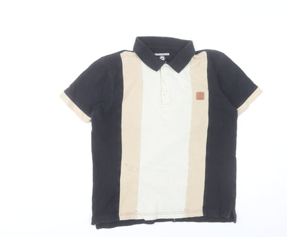 Lambretta Men’s Black Beige Vintage Panel Polo Shirt Size M Cotton