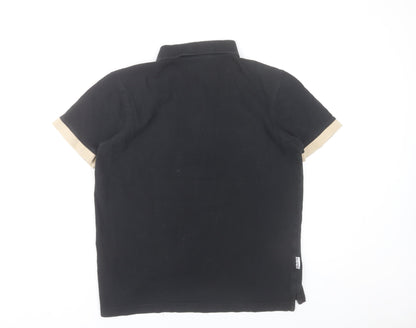 Lambretta Men’s Black Beige Vintage Panel Polo Shirt Size M Cotton