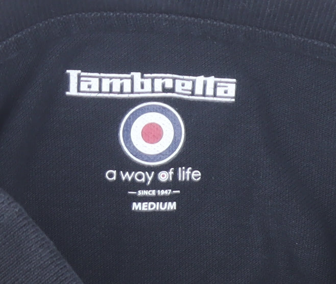 Lambretta Men’s Black Beige Vintage Panel Polo Shirt Size M Cotton