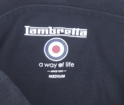 Lambretta Men’s Black Beige Vintage Panel Polo Shirt Size M Cotton