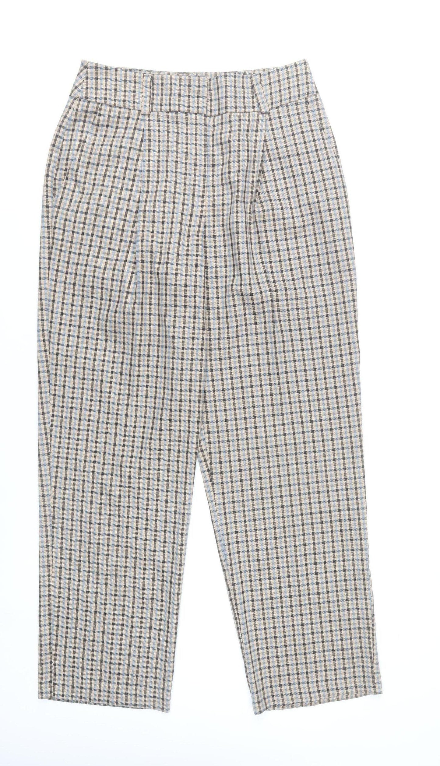 Primark Women’s Beige Check Pleated Chino Trousers Size 10