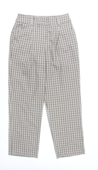 Primark Women’s Beige Check Pleated Chino Trousers Size 10