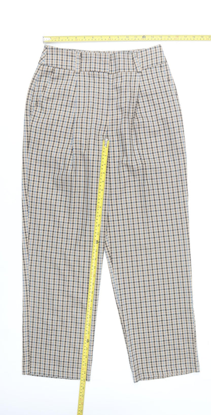 Primark Women’s Beige Check Pleated Chino Trousers Size 10