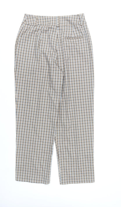 Primark Women’s Beige Check Pleated Chino Trousers Size 10