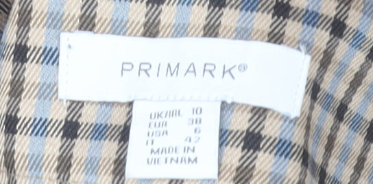 Primark Women’s Beige Check Pleated Chino Trousers Size 10