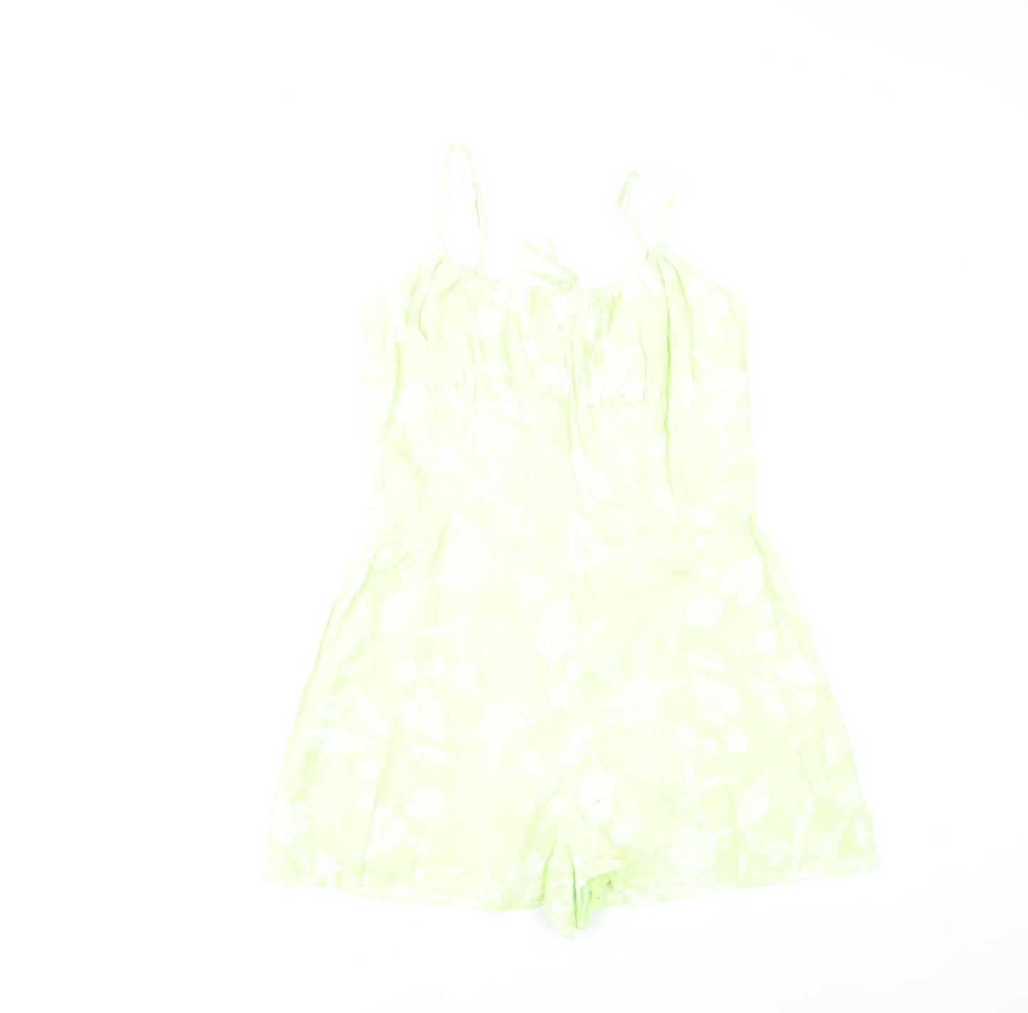 Bershka Womens Green Floral Linen Blend Sleeveless Playsuit Size 10