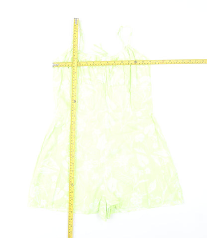 Bershka Womens Green Floral Linen Blend Sleeveless Playsuit Size 10