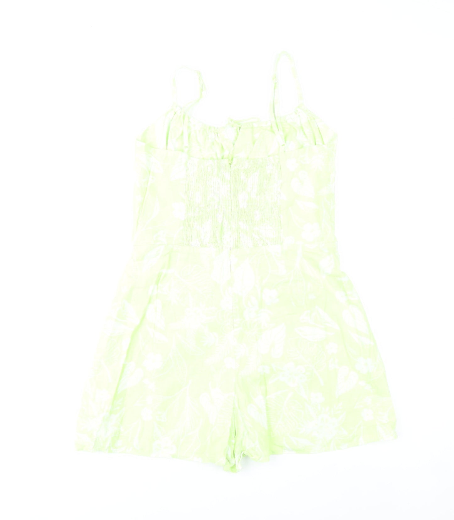 Bershka Womens Green Floral Linen Blend Sleeveless Playsuit Size 10